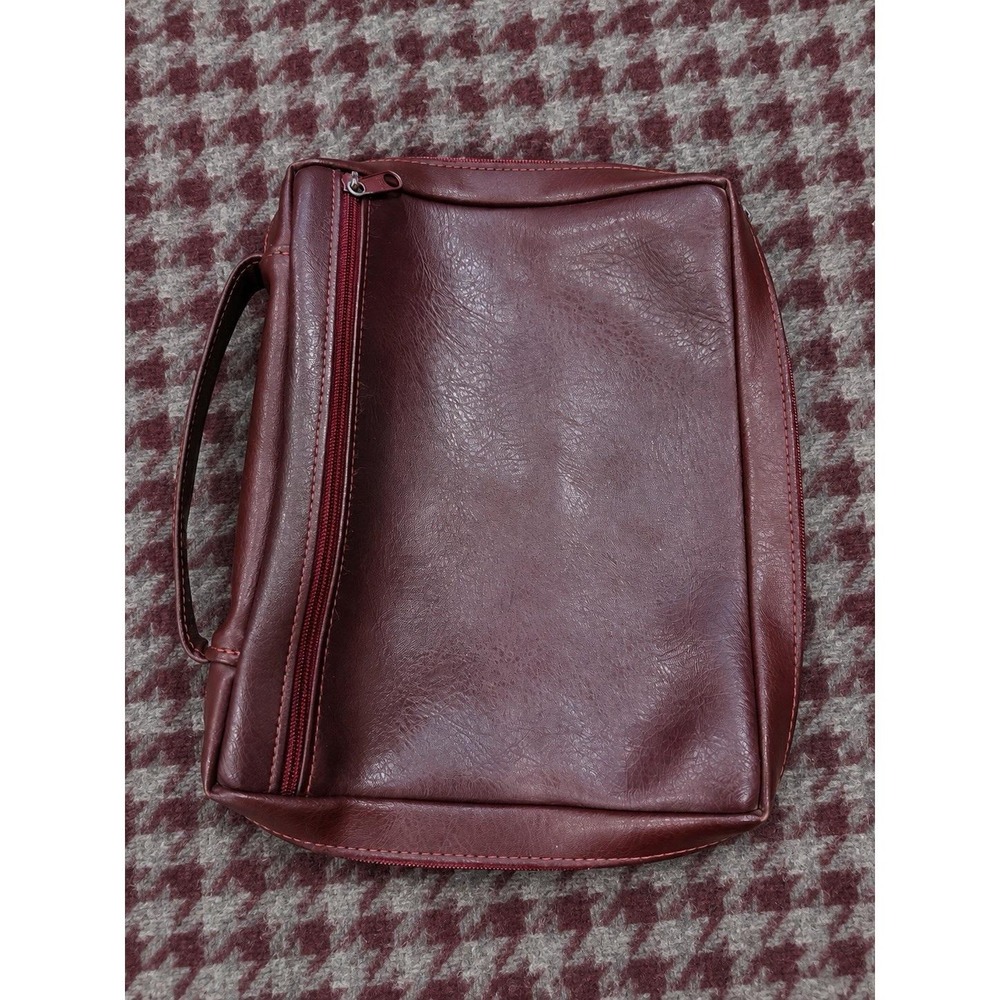 Burgundy Bible Cover Zippered Carrying Case Handle Book Organizer Maroon VTG
